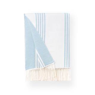 Hofdeco Premium Coastal Decorative Throw Blanket for Patio Couch Sofa, Baby Blue Vertical Stripes with Fringe,