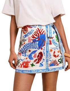 Women’s Summer Boho Skirts Floral Print Tie Knot Wrap Skirt Cute Tropical Ocean Graphic Mini Short Skirts Beac