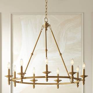 Hartley 35" Wide Warm Antique Gold 9-Light Ring Chandelier Light Fixture | Wagon Wheel Lighting Farmhouse Rust