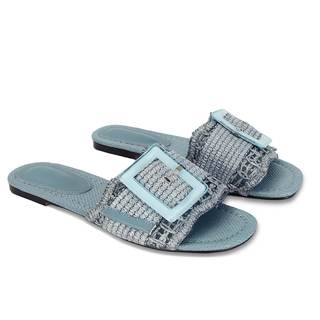 ZJGZF Raffia Sandals for Women Buckle Straw flats Woven Braided Rattan Slides Summer Beach Sandals Comfort Cut