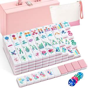 Soulchen 1.2 Inch Acrylic Pink American Mahjong Set 168 Blossom Numbered Tiles, Tiles Bag and Portable Case Cl