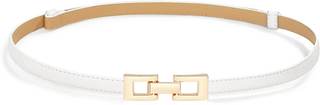 Glamorstar Skinny Belts for Women Thin PU Leather Waist Belt with Gold Buckle for Dresses White Fit Waist 24"-