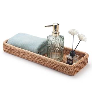Rattan Bathroom Vanity Trays Toilet Tank Baskets Long Narrow Hand Towel Storage Basket for Storage, Decorative