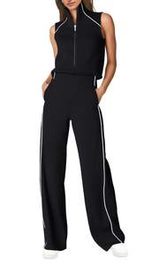SENSERISE Womens Summer Jumpsuits Dressy Casual Sleeveless Mock Neck Top Wide Leg Pants Romper with Pockets Me