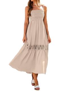 Glamaker Women's Summer Crochet Lace Maxi Dress 2026 Spaghetti Strap Smocked Flowy Beach Vacation Long Sundres