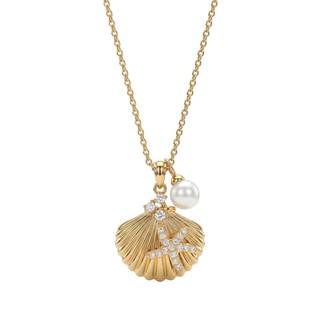 MEVECCO Ocean Pendant Necklace for Women, 18K Gold Plated Imitation Pearl Cubic Zirconia Boho Beach Coastal Je