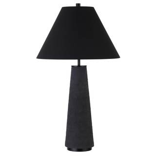 Henn&Hart 28" Transitional 1-Light Table Lamp, Flat Black | Tapered ceramic base with matching cone shade and 